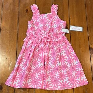 NWT Little Lass Pink Daisy Print Sun Dress Girls Size 4
